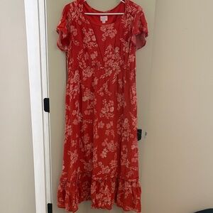 Maternity Orange Floral Midi Dress